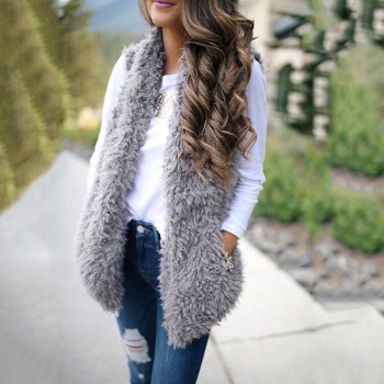 2019 Winter waistcoat for women Plush chalecos mujer Faux Fur Solid Casual Sleeveless Warm Vest Jacket warm cashmere cardigan